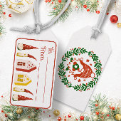 Gnomen krans en huizen - Kerst cadeau label Cadeaulabel