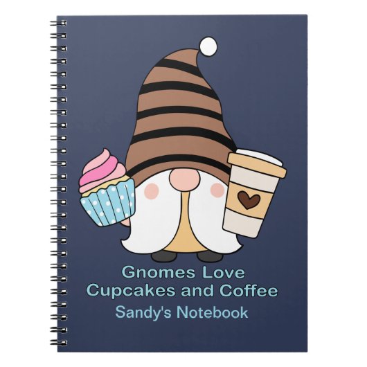 Gnomen Liefde Cupcakes En Koffie Aangepaste Naam T Notitieboek (Voorkant)