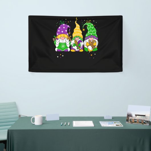 Gnomen Mardi Gras Gnome Fleur De Lis Fat Dinsdag Spandoek (Beurs)