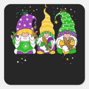 Gnomen Mardi Gras Gnome Fleur De Lis Fat Dinsdag Vierkante Sticker