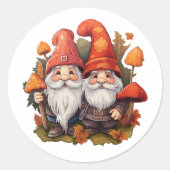 Gnomen met esdoornbladeren en paddenstoelen ronde sticker (Voorkant)