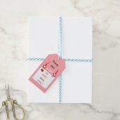 Gnomen met kerstbomen en geschenken op roze cadeaulabel (Met Touw)