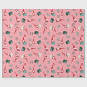 Gnomen met kerstbomen en geschenken op roze cadeaupapier (Vlak)