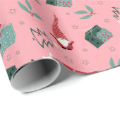 Gnomen met kerstbomen en geschenken op roze cadeaupapier (Rol Hoek)