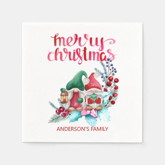 Gnomen met rode en groene Petten Servet (Voorkant)
