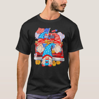 Gnomen met vrachtwagen Amerika vlag 4th van juli I T-shirt