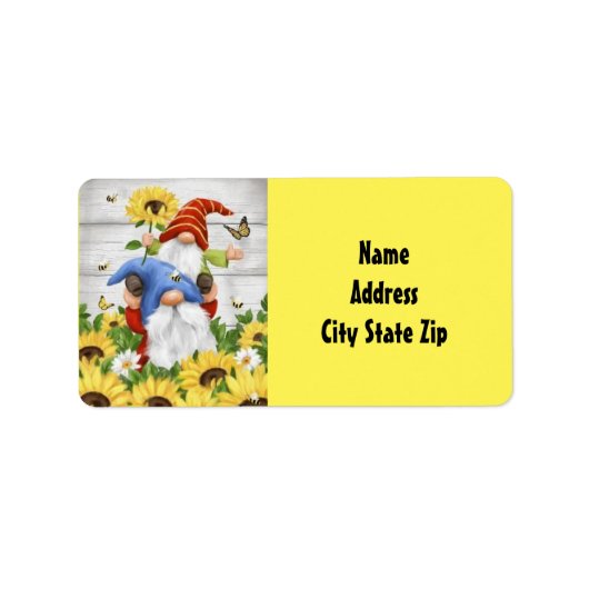 ***GNOMEN MET ZONNEBLOEMEN*** Retouradreslabel Etiket (Voorkant)