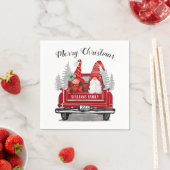 Gnomen Paar  Rode Vrachtwagen Vrolijk Kerstfeest Servet (Insitu)