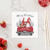 Gnomen Paar  Rode Vrachtwagen Vrolijk Kerstfeest Servet (Insitu)