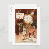 Gnomen Partying rond een Klok Feestdagenkaart (Voorkant / Achterkant)