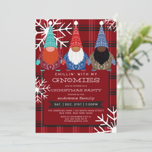 Gnomen Pset Snowflake Illustratie Kerstmis Kaart (Staand voorkant)