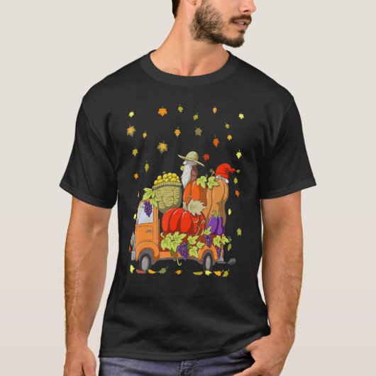 Gnomen Pumpkin Truck Autumn Leaves Herfst Thanksgi T-shirt (Voorkant)