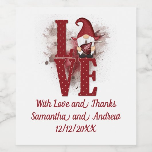 Gnomen Red Love Cute Wedding Wijn Etiket (Enkel label)