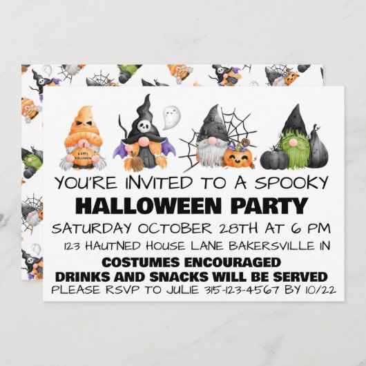 Gnomen Spooky Halloween Party Uitnodiging (Voorkant / Achterkant)