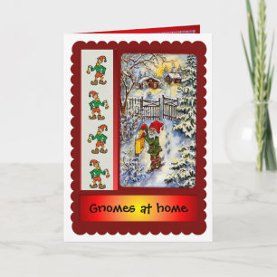 Gnomen thuis voor Kerstmis Feestdagen Kaart