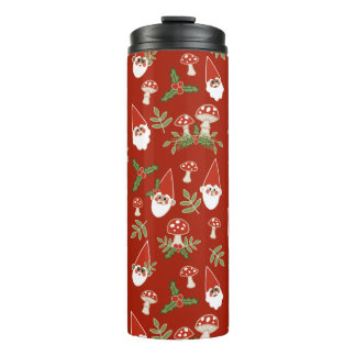 Gnomes and Mushrooms on Cranberry Thermal Tumbler Thermosbeker