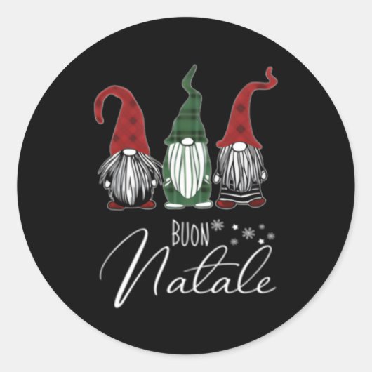 Gnomes Buon Natale Italiaanse Merry Ronde Sticker (Voorkant)