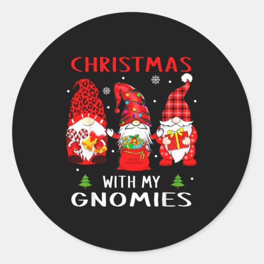 Gnomes Christmas Family Leopard Funny Plaid Men Wo Ronde Sticker (Voorkant)