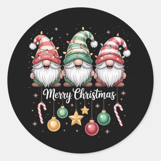 Gnomes Christmas Light Family Gnome Xmas Matching Ronde Sticker (Voorkant)