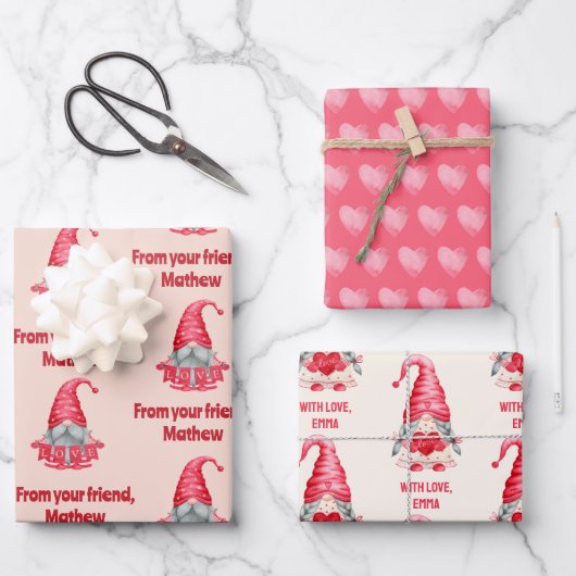 Gnomes Custom Valentijnsdag Klasgenoten Gift Inpakpapier Vel (Voorkant)