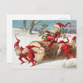 Gnomes dragging a cut tree trunk through the snow briefkaart (Voorkant / Achterkant)