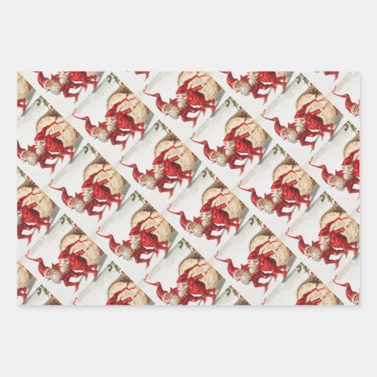 Gnomes dragging a cut tree trunk through the snow inpakpapier vel (Voorkant 2)