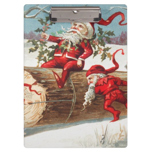 Gnomes dragging a cut tree trunk through the snow klembord (Voorkant)