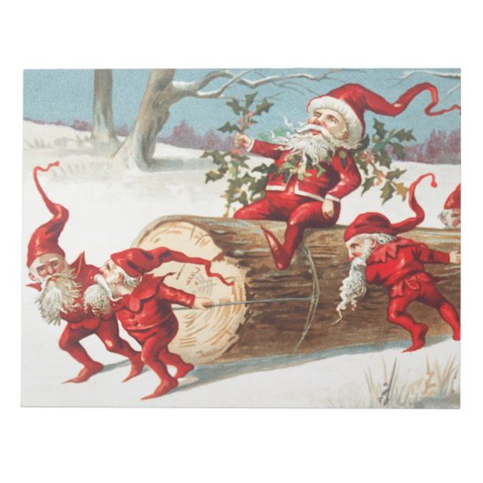 Gnomes dragging a cut tree trunk through the snow notitieblok (Voorkant)