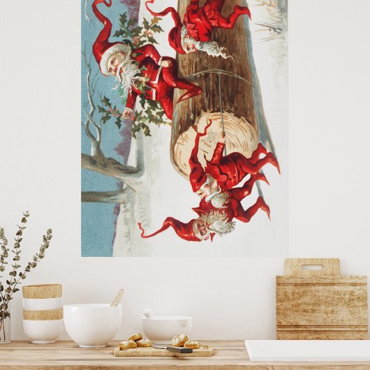 Gnomes dragging a cut tree trunk through the snow poster (Keuken)