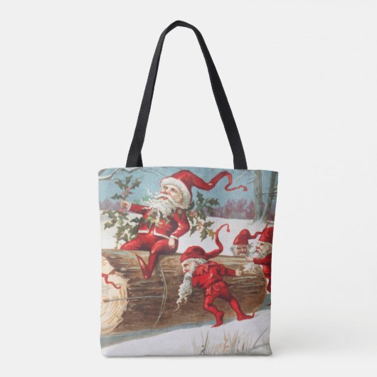 Gnomes dragging a cut tree trunk through the snow tote bag (Achterkant)