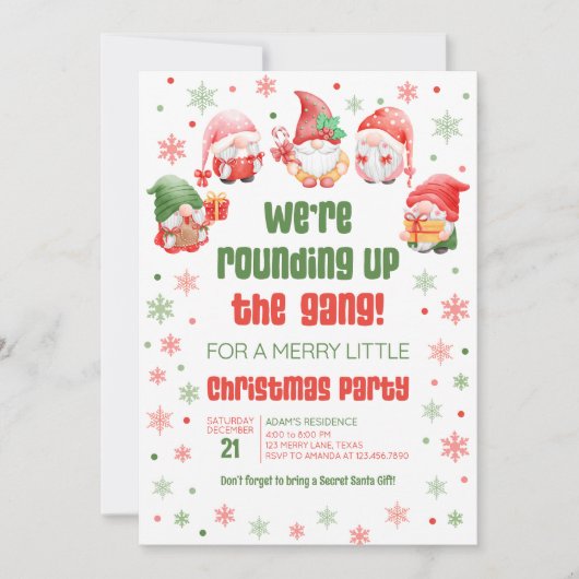 Gnomes Fun Holiday Christmas Party Uitnodiging (Voorkant)