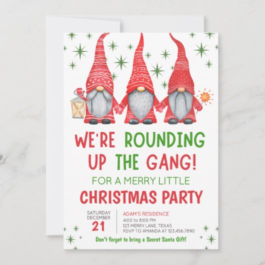 Gnomes Fun Holiday Christmas Party Uitnodiging (Voorkant)