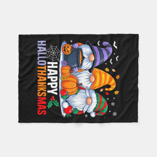 Gnomes Halloween Thanksgiving Christmas Happy Hall Fleece Deken (Voorkant (Horizontaal))