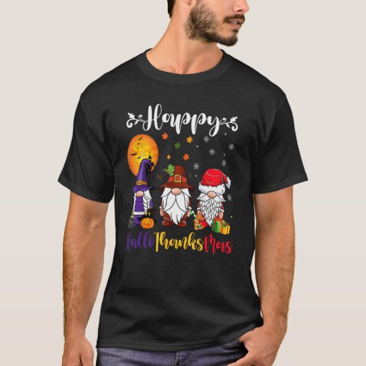 Gnomes Halloween Thanksgiving Christmas Happy Hall T-shirt (Voorkant)