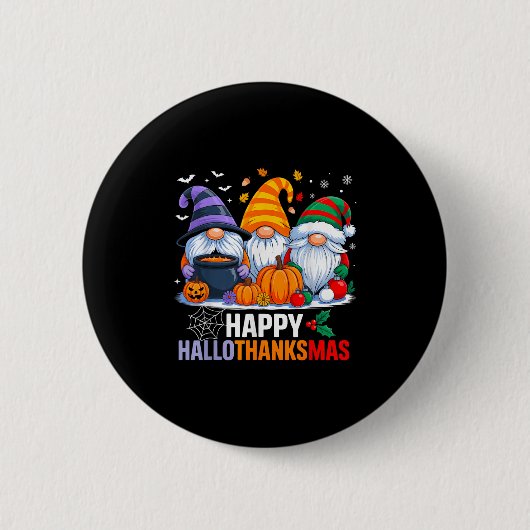 Gnomes Halloween Thanksgiving Happy Hall Ronde Button 5,7 Cm (Voorkant)