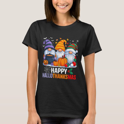 Gnomes Halloween Thanksgiving Happy Hall T-shirt (Voorkant)