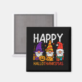 Gnomes Happy Hallothanksmas Halloween Thanksgiving Magneet (Voorkant / Achterkant)