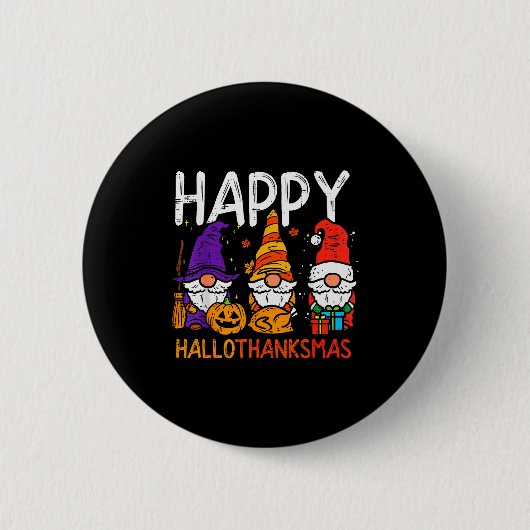Gnomes Happy Hallothanksmas Halloween Thanksgiving Ronde Button 5,7 Cm (Voorkant)