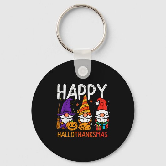 Gnomes Happy Hallothanksmas Halloween Thanksgiving Sleutelhanger (Voorkant)