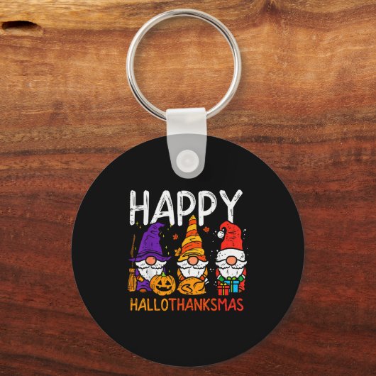 Gnomes Happy Hallothanksmas Halloween Thanksgiving Sleutelhanger (Voorkant)