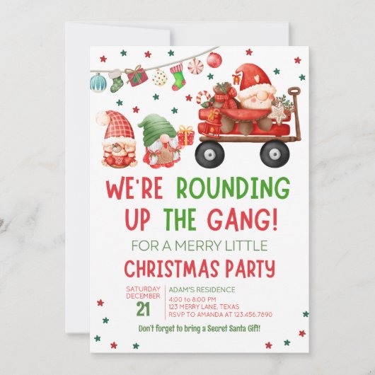 Gnomes Holiday Fun Kerstfeest Uitnodiging (Voorkant)