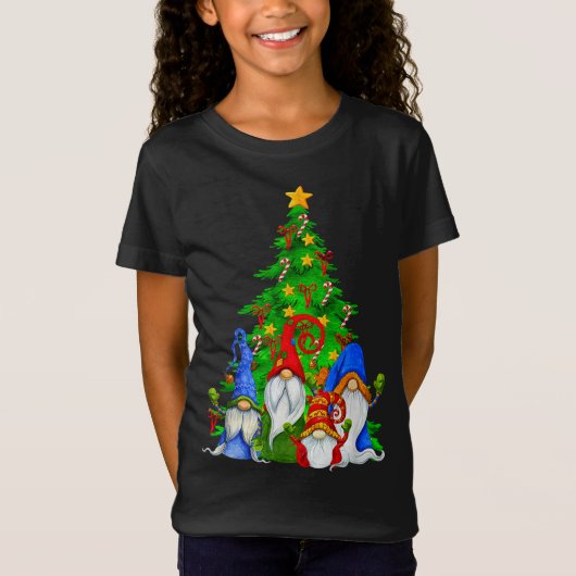 Gnomes Kerstboom, Gestreepte Gnomes Kerst Paja T-shirt (Voorkant)