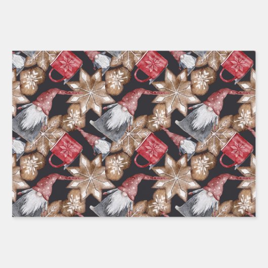 Gnomes kerstkoekje feestelijke Waterverf Inpakpapier Vel (Voorkant)