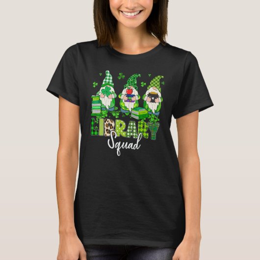 Gnomes Leopard Shamrock Library Squad St Patricks  T-shirt (Voorkant)