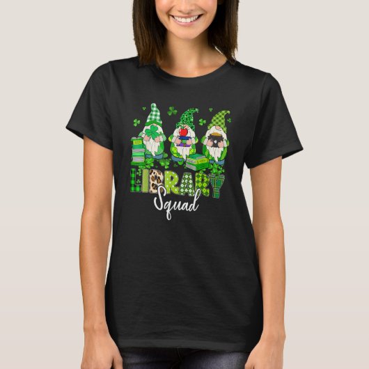 Gnomes Leopard Shamrock Library Squad St Patricks  T-shirt (Voorkant)