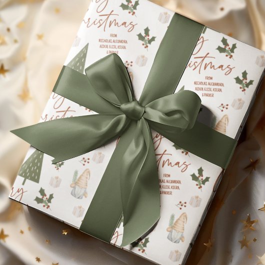 Gnomes Merry Christmas FROM Custom Name  Cadeaupapier