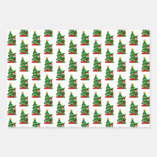 Gnomes, Merry en Bright en kerstkleppen Inpakpapier Vel (Voorkant 3)