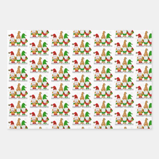 Gnomes, Merry en Bright en kerstkleppen Inpakpapier Vel (Voorkant 2)