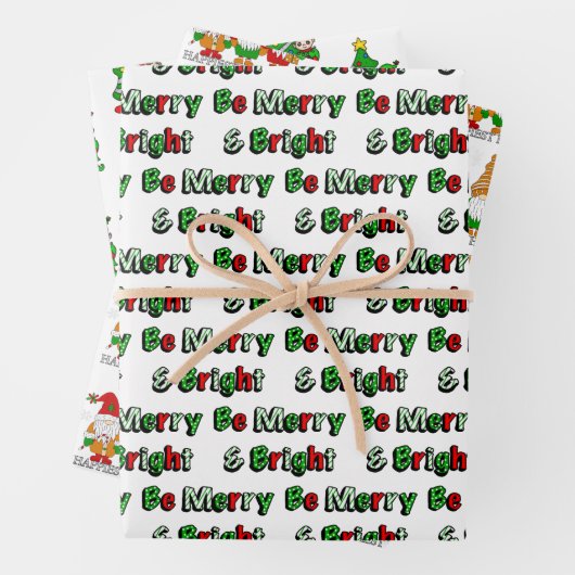 Gnomes, Merry en Bright en kerstkleppen Inpakpapier Vel (In situ)