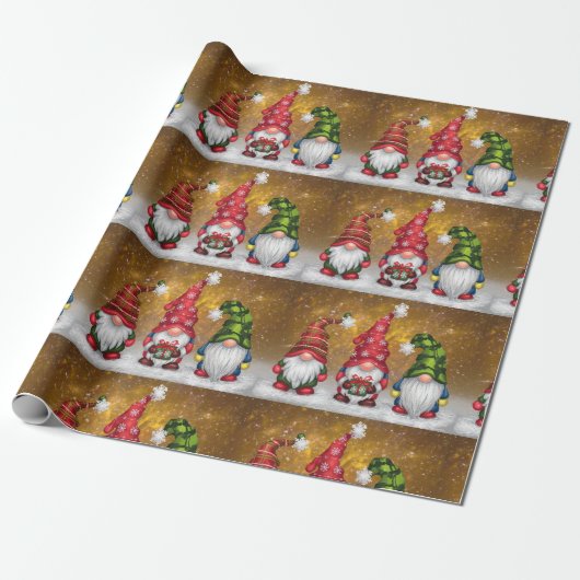 Gnomes Merry Kerstmis Cadeaupapier (Uitgerold)